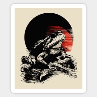 Zen Frog Under Rising Sun - Japanese Art Style Sticker
